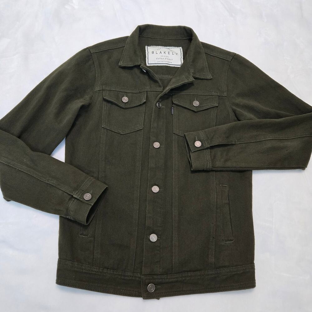 Blakely Men’s Twill Trucker Jacket – XS – Olive Green Denim Style